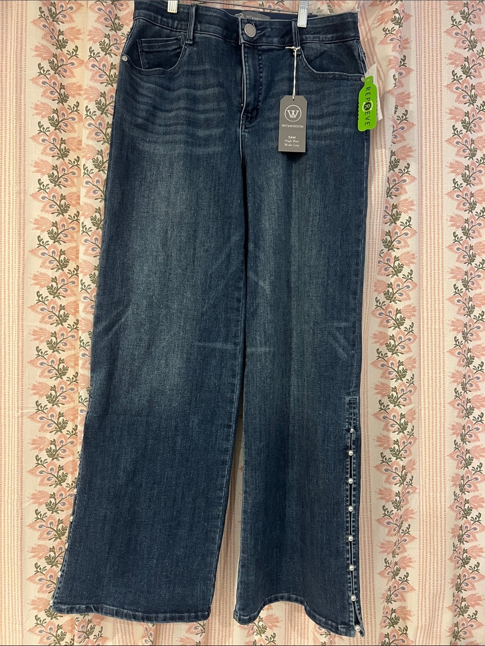 NWT Wit & Wisdom Sam Pearl Side Slit High Rise Wide Leg Jeans Size 10